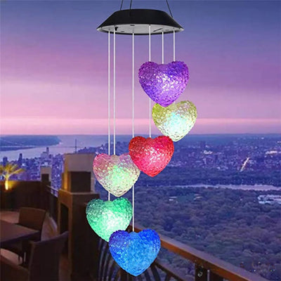 Carillon Solaire à Vent Coeur Lumineux LED Jardin
