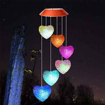 Carillon Solaire à Vent Coeur Lumineux LED Jardin – carillon suspendu allumé de nuit
