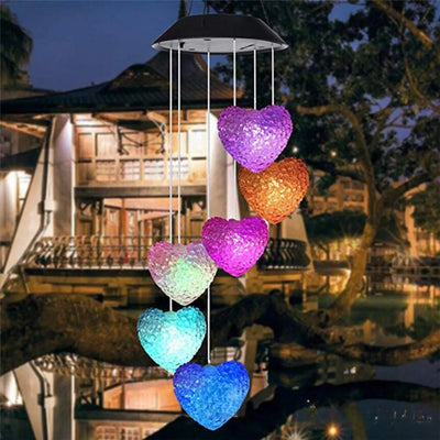 Carillon Solaire à Vent Coeur Lumineux LED Jardin Modèle B