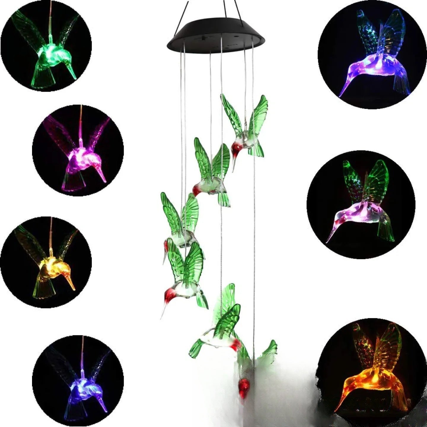 Carillon solaire à vent colibris lumineux pour jardin