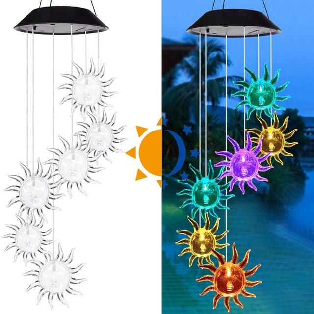 Carillon solaire 6 tournesols LED multicolore jardin