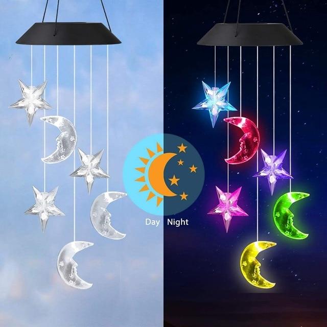 Carillon solaire étoile lune LED jardin