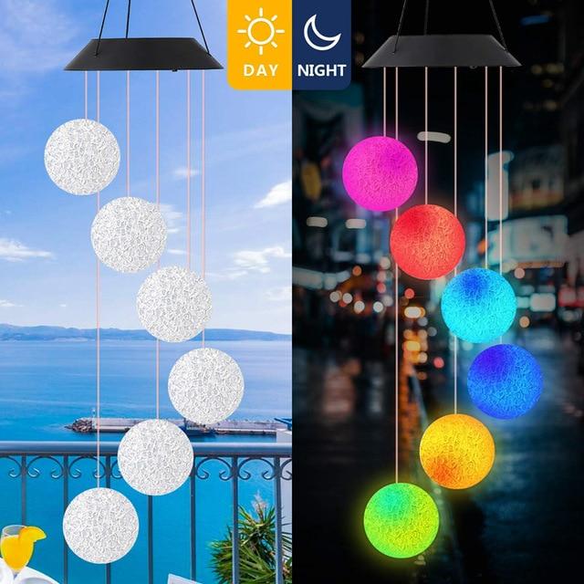 Carillon solaire 6 boules multicolores LED jardin
