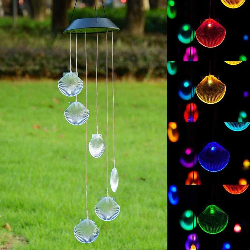 Carillon solaire coquillage LED multicolore jardin