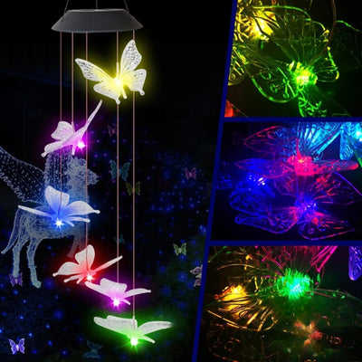Carillon Solaire à Vent Papillon Lumineux LED Jardin