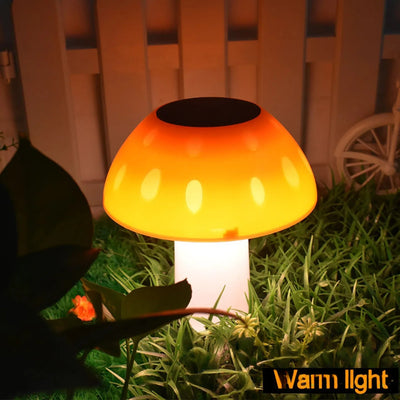 Lampe solaire champignon blanc chaud 3000K allumée
