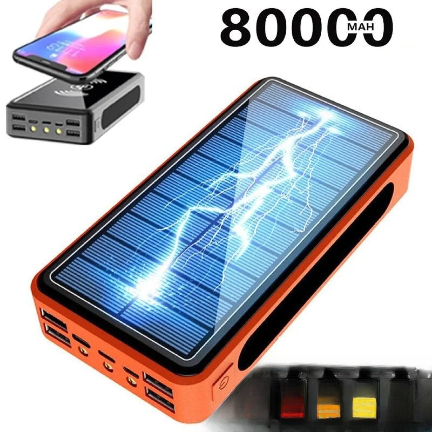 Chargeur solaire portable sans fil batterie externe 80000mAh