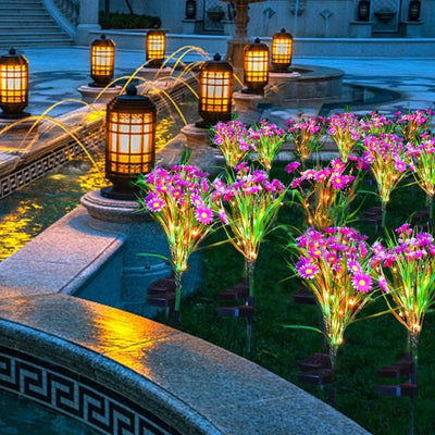 Fleur Solaire Chrysanthème Décorative Lumineuse Jardin – éclairage LED allumé de nuit