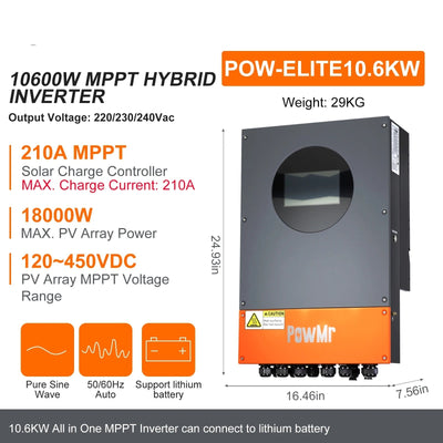 Onduleur Solaire Hybride 10,6 kW 48V MPPT – dimensions et caractéristiques techniques