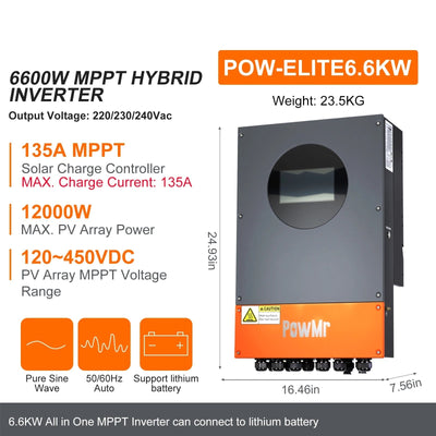 Onduleur Hybride Solaire 6,6 kW 48V IP66 – écran de contrôle et indicateurs