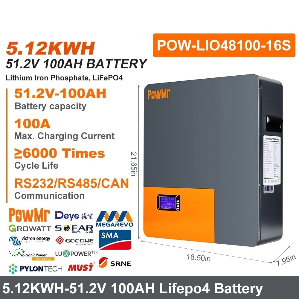 Batterie Solaire LiFePO4 51,2V 100Ah 5,12 kWh – rendement et puissance de sortie