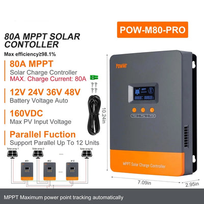 Régulateur de Charge Solaire MPPT 80A LCD – écran de contrôle et indicateurs