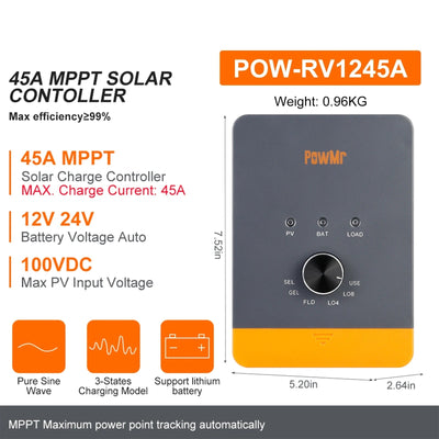 Régulateur de Charge Solaire MPPT 12V 24V – branchement aux panneaux solaires 12V/24V