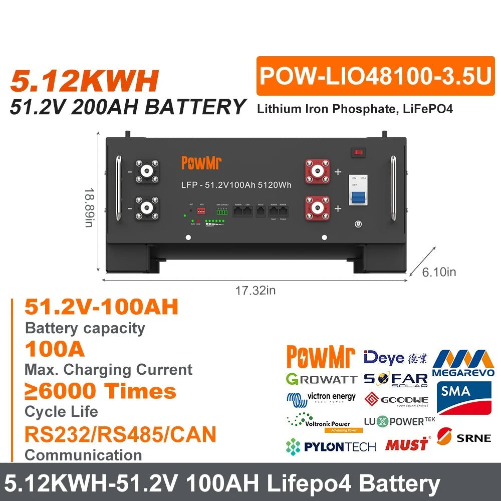 Batterie Solaire LiFePO4 51.2V 100Ah 5kWh – écran de contrôle et indicateurs