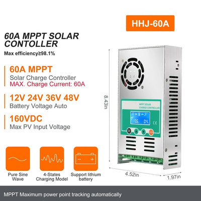 Régulateur de Charge Solaire MPPT 60A – écran de contrôle et indicateurs