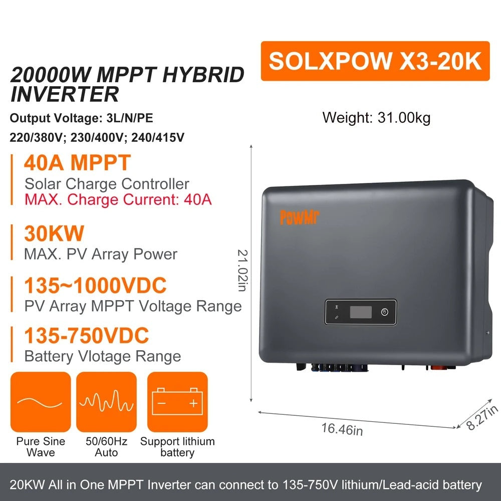 Onduleur Solaire Hybride Triphasé 12-20 kW – écran de contrôle et indicateurs