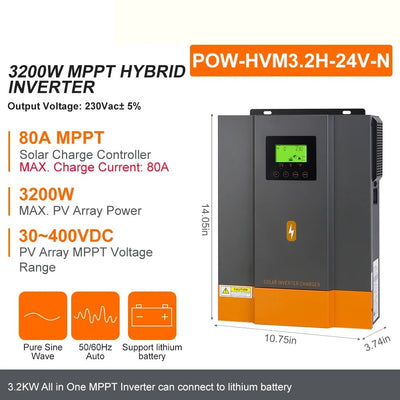 Onduleur Solaire Hybride 3,2kW 24V MPPT 80A – prises de sortie et bornes de connexion