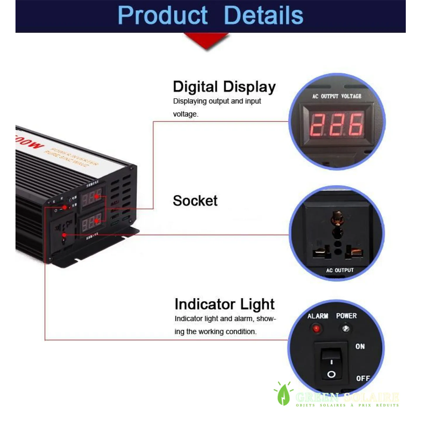 CONVERTISSEUR PUR SINUS 1000W DC 12V 24V 48V AC 110V 220V