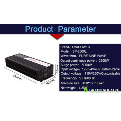 Convertisseur Pur Sinus 2500w DC 12V 24V 48V AC 110V 220V