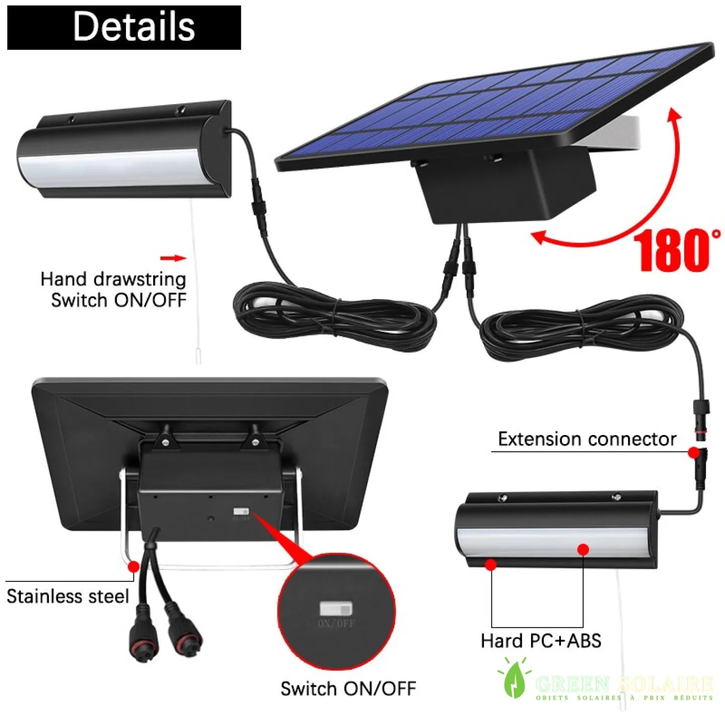 ÉCLAIRAGE SOLAIRE AVEC TIRETTE ET PANNEAU DÉPORTÉ