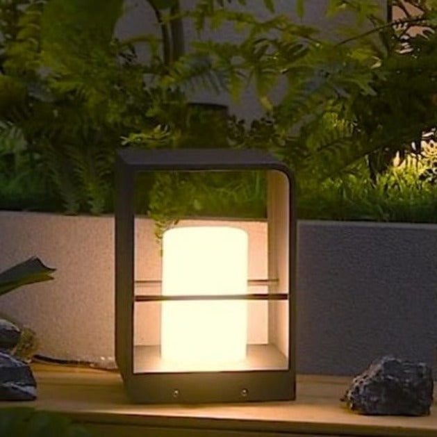Lampe solaire cylindrique luxe 28 cm en inox pour jardin