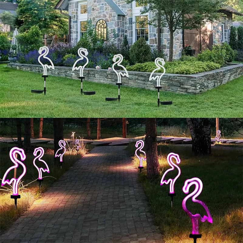 Lampe Solaire Flamant Rose LED Décorative Jardin