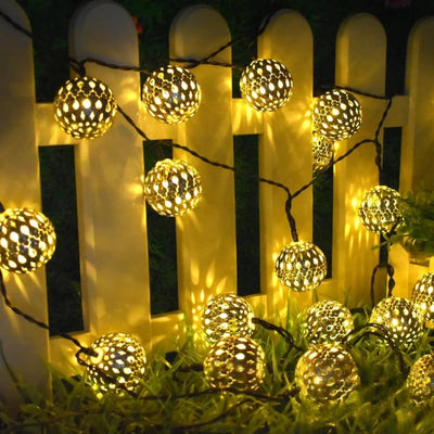 Guirlande Solaire Boule Marocaine LED Décorative Blanc Chaud