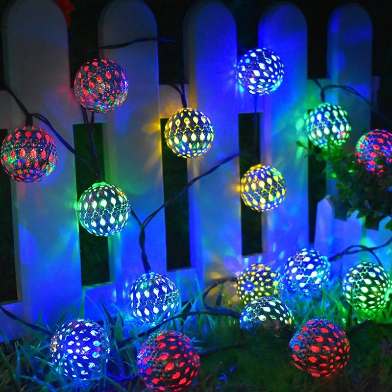 Guirlande Solaire Boule Marocaine LED Décorative Blanc Chaud