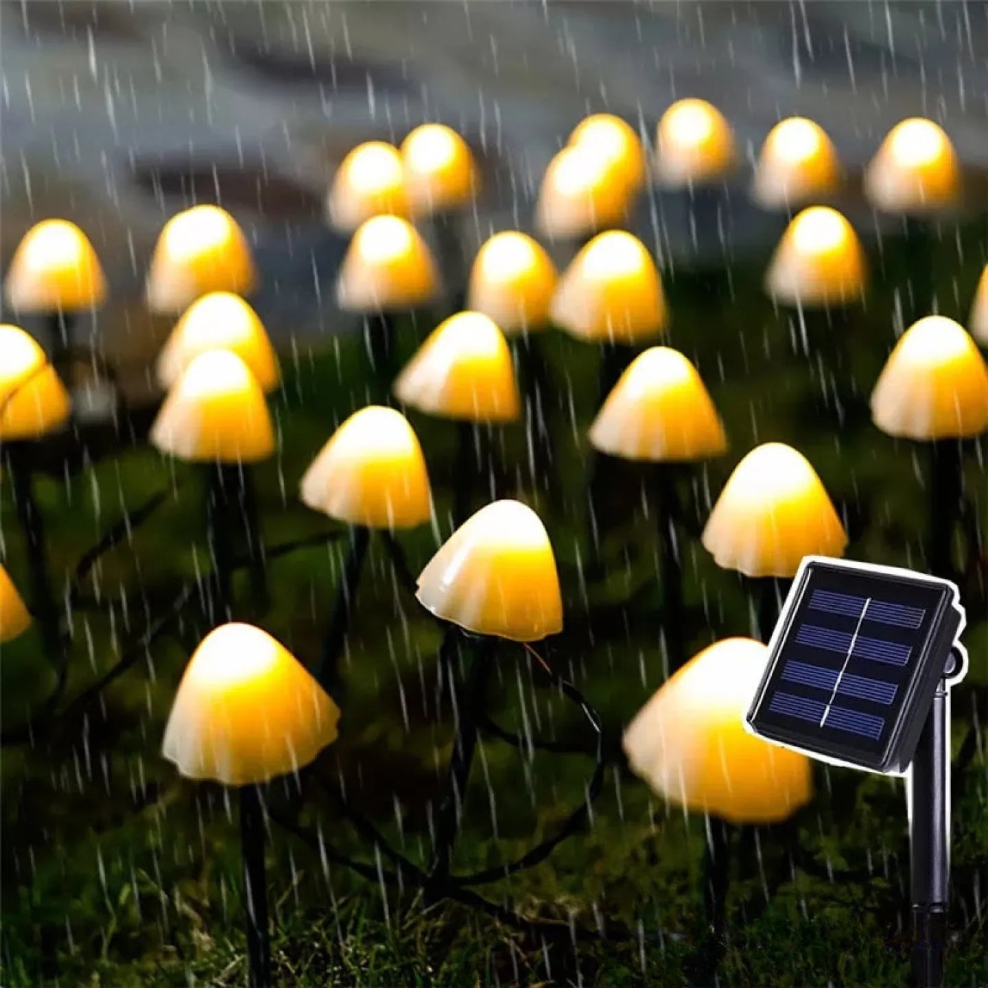 Guirlande lumineuse solaire champignon décorative jardin blanc chaud