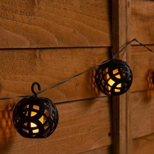 Guirlande solaire lanterne flamme 14 LED jaune jardin