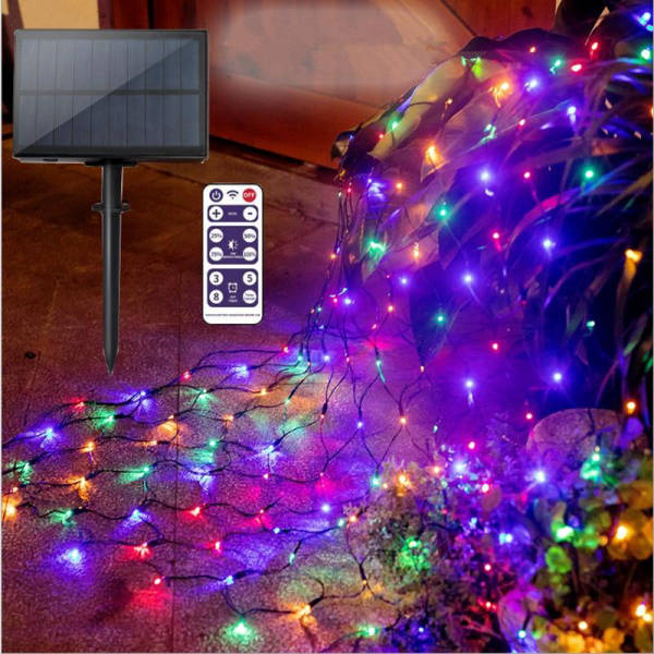 Guirlande solaire rideau 104 LED télécommande