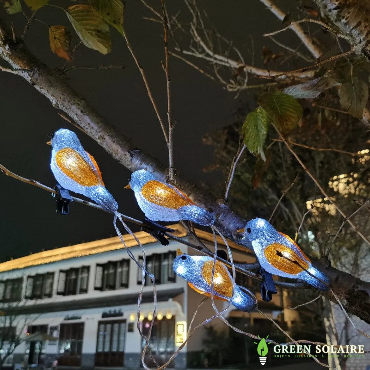 GUIRLANDE SOLAIRE LUMINEUSE OISEAUX DE NUIT - Blanc / Jaune