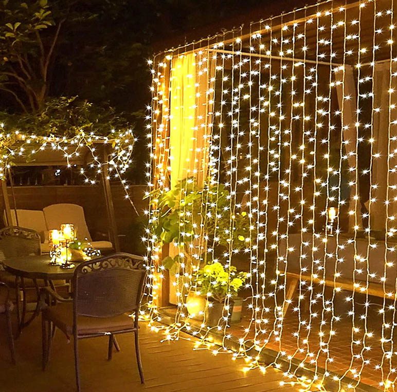 Guirlande solaire 300 LEDs blanc chaud pour jardin