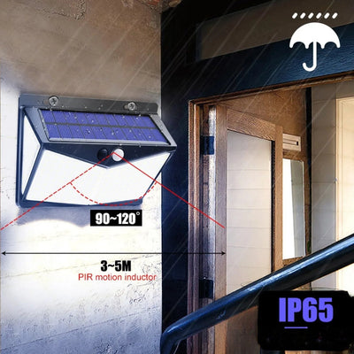 Applique solaire 208 LED installée détection 120 degrés IP65