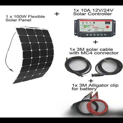 Kit panneau solaire flexible 100W pour site isolé - contenu du kit
