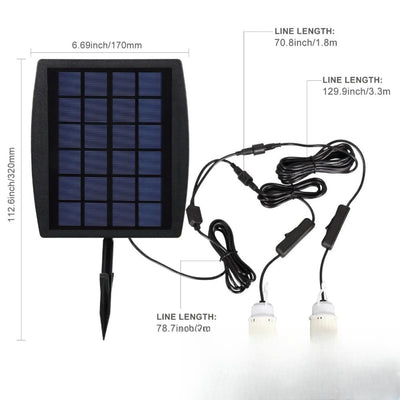 Dimensions du panneau solaire et longueurs de câbles du kit éclairage LED