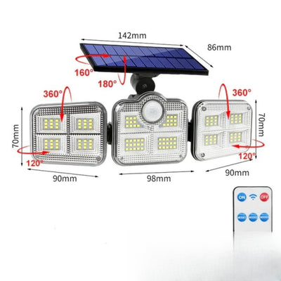 Lampe solaire 3 têtes extérieure LED avec dimensions et télécommande