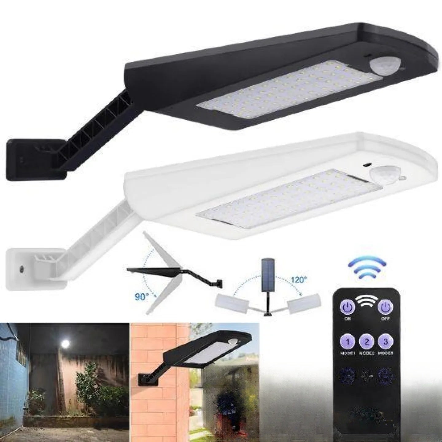 Lampadaire solaire extérieur 1000lm avec télécommande - vue produit