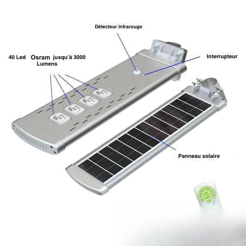 Lampadaire solaire 3000 lumens pour lotissement