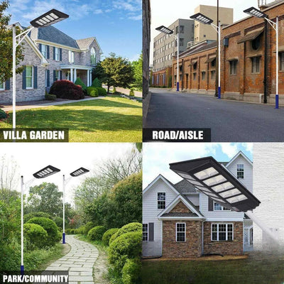 Lampadaire solaire puissant installé en villa, allée et parc