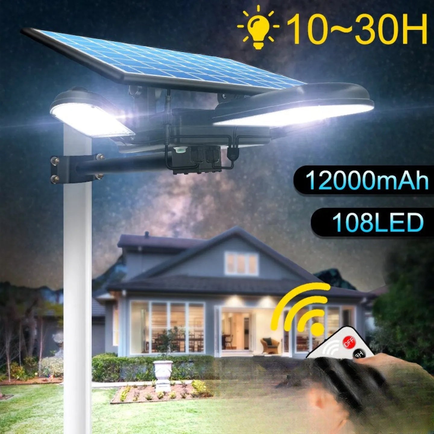 Lampadaire solaire jardin longue autonomie extérieur 108 LED