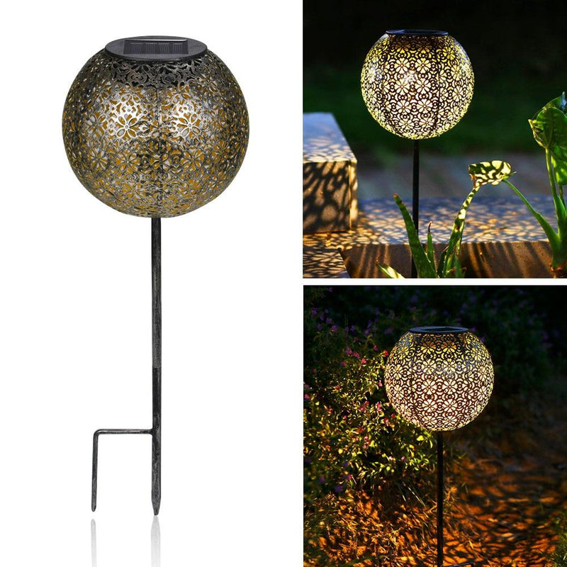 Lampe solaire piquet boule bronze jardin