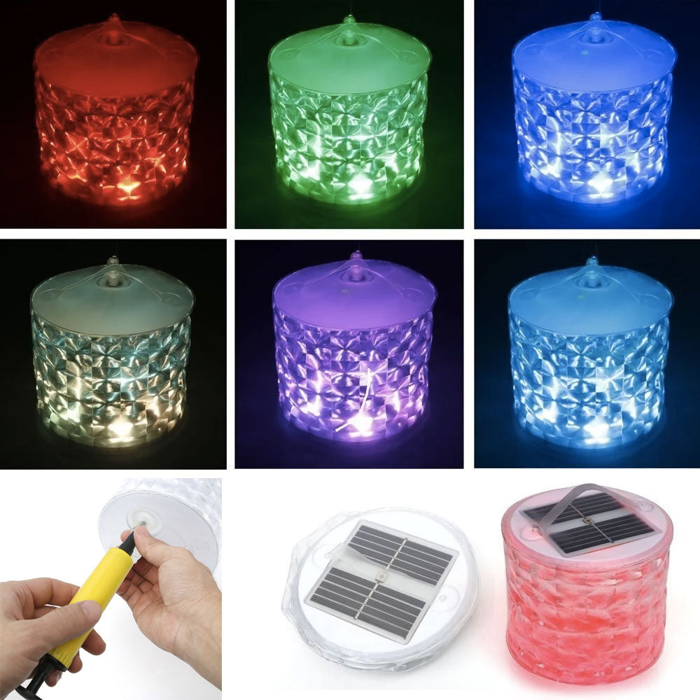 Lampe solaire camping gonflable multicolore allumée