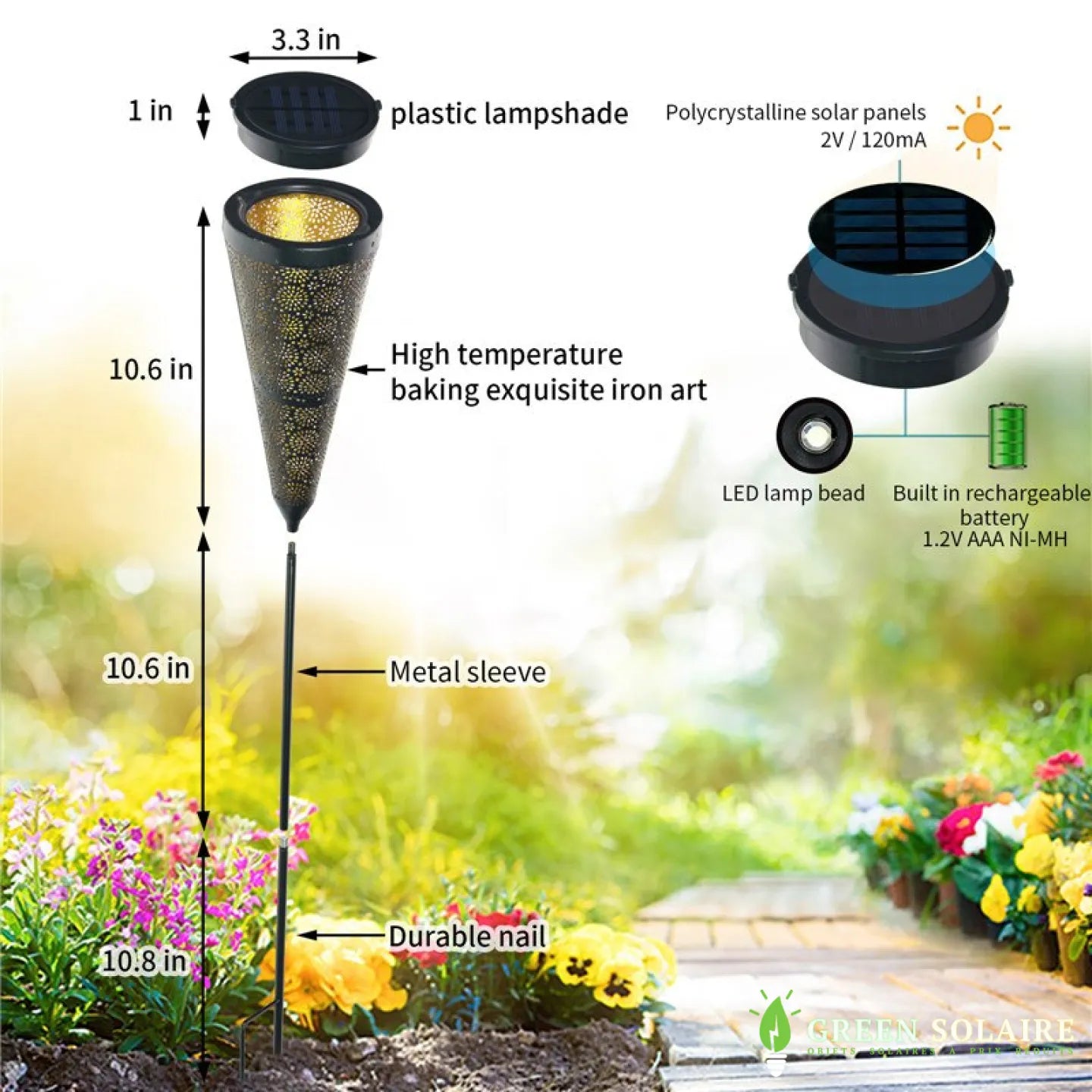 LAMPE SOLAIRE EN FER FORGÉ DE JARDIN À PLANTER