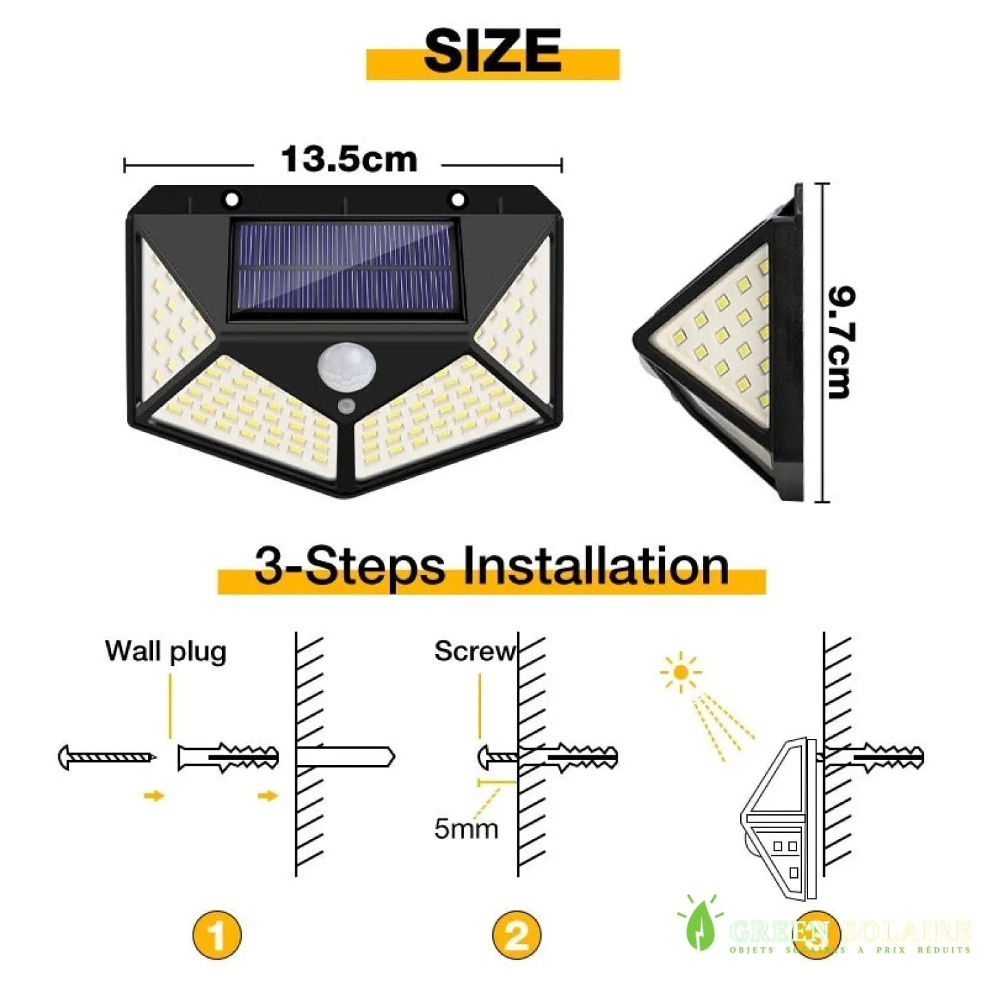 Lampe solaire extérieur avec détecteur 100 LED