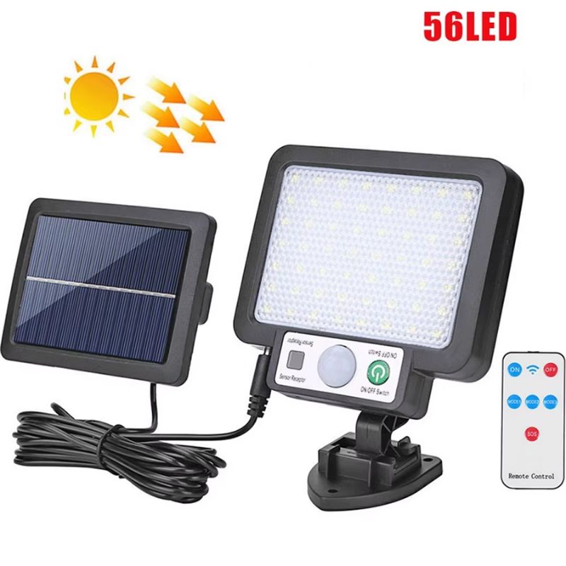 Lampe solaire 56 LEDs avec télécommande et panneau déporté