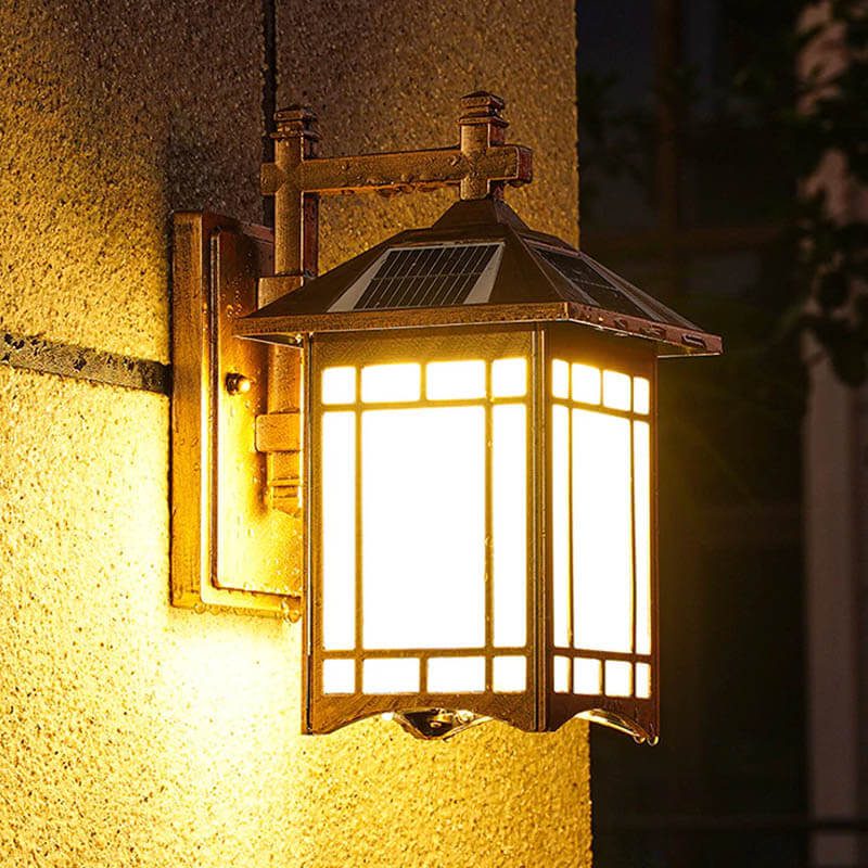 Lampe solaire murale vintage bronze lumière chaude