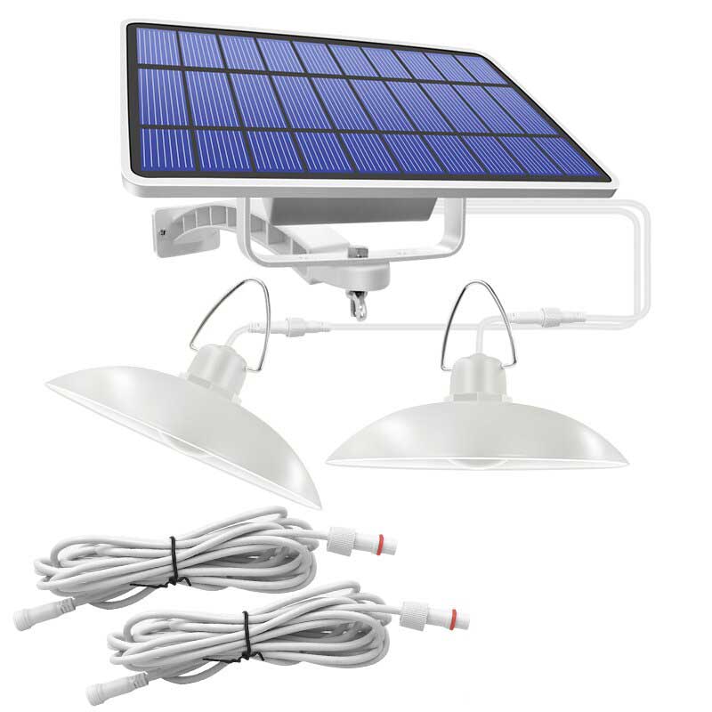 Lampe solaire jardin suspendue double lustre blanc LED
