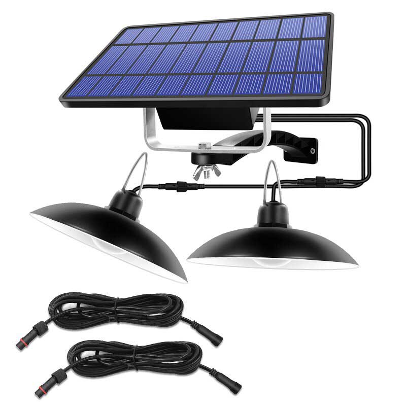 Lustre solaire suspendu double LED noir