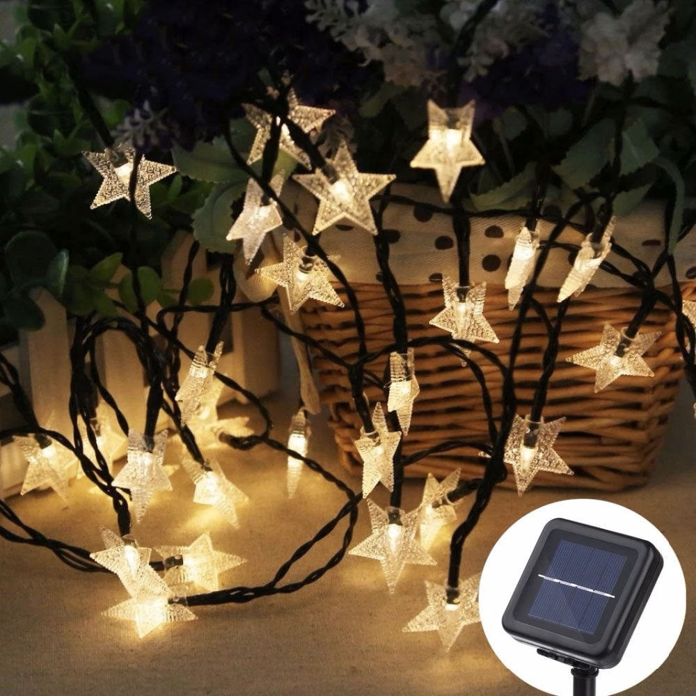 Guirlande solaire LED étoiles jaunes pour jardin